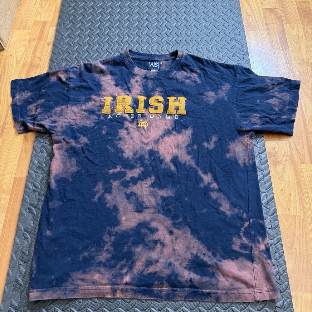 Vtg Y2K AS Sports Notre Dame Boxy Fit T-shirt Bleached Fighting Irish Mens Large